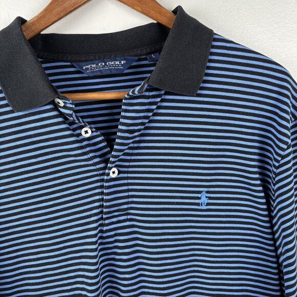 POLO GOLF RALPH LAUREN men’s Blue & Dk Blue Stripe Polo Lrg shirt Pony S/S Pima - Picture 3 of 7